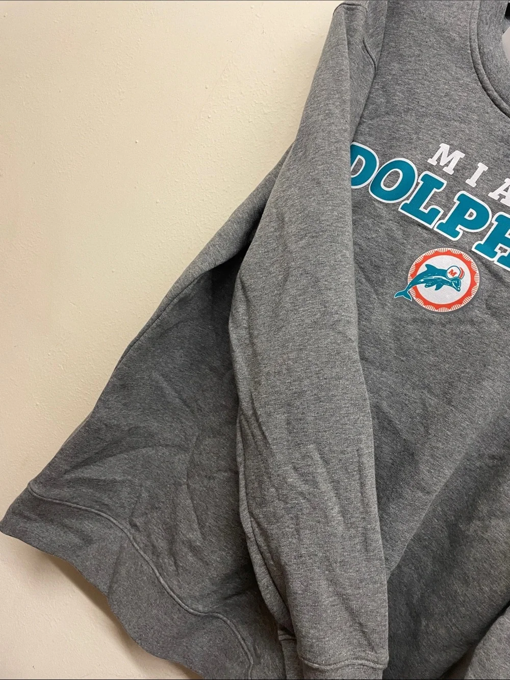 Miami Dolphins Gray Crewneck Sweatshirt with Teal & Orange Logo - Size L